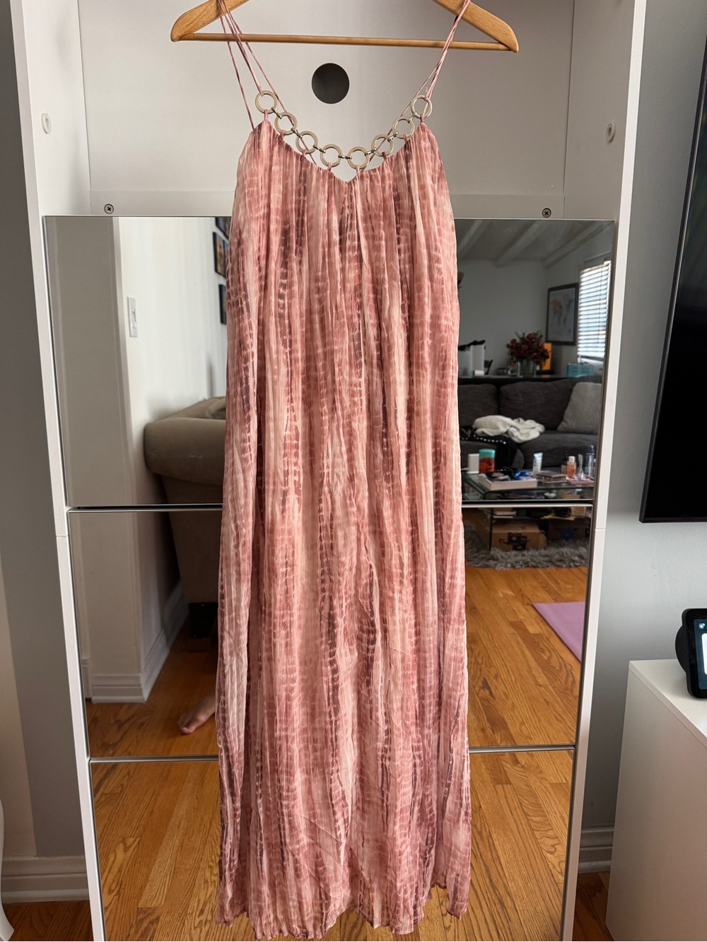 Zara Blush Pink Velvet Maxi Dress with Ring-Link Straps